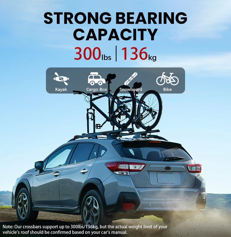 Soruci 300lbs Roof Rack Cross Bars Compatible with Subaru Crosstrek 2024 2025 2026 Limited/Premium/Sport (Not for Wilderness), Aluminum Roof Rails Crossbar for Rooftop Kayak Canoe Bike Snowboard - Image 3